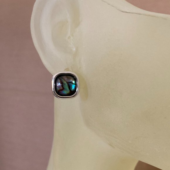 NWOT Silver & Square Natural Abalone Shell "Stud" Earrings - Picture 1 of 5